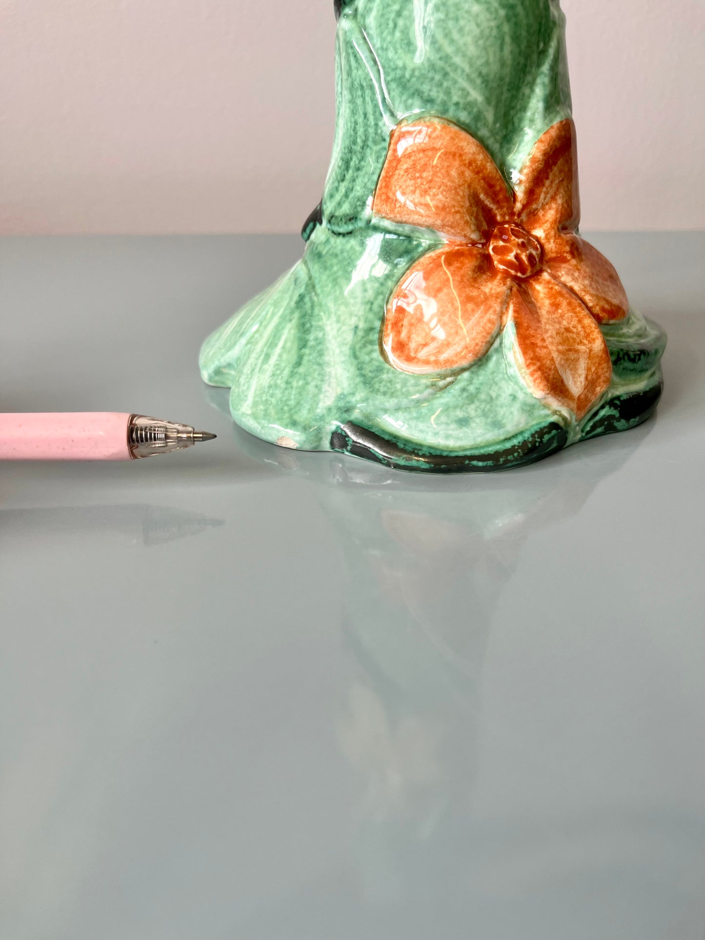 Vintage Italian Ceramic Handpainted Floral Candlestick