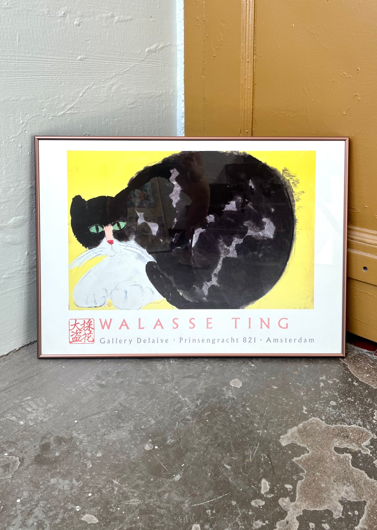 Vintage 1988 Walasse Ting Gallery Delaive Black Cat Exhibition Poster Print