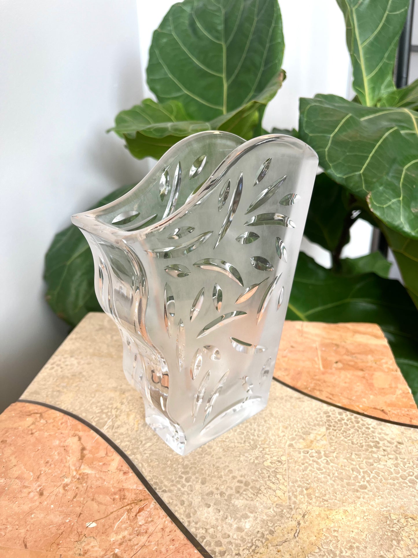 Vintage Mikasa Cut Crystal Asymmetrical Frosted Vase