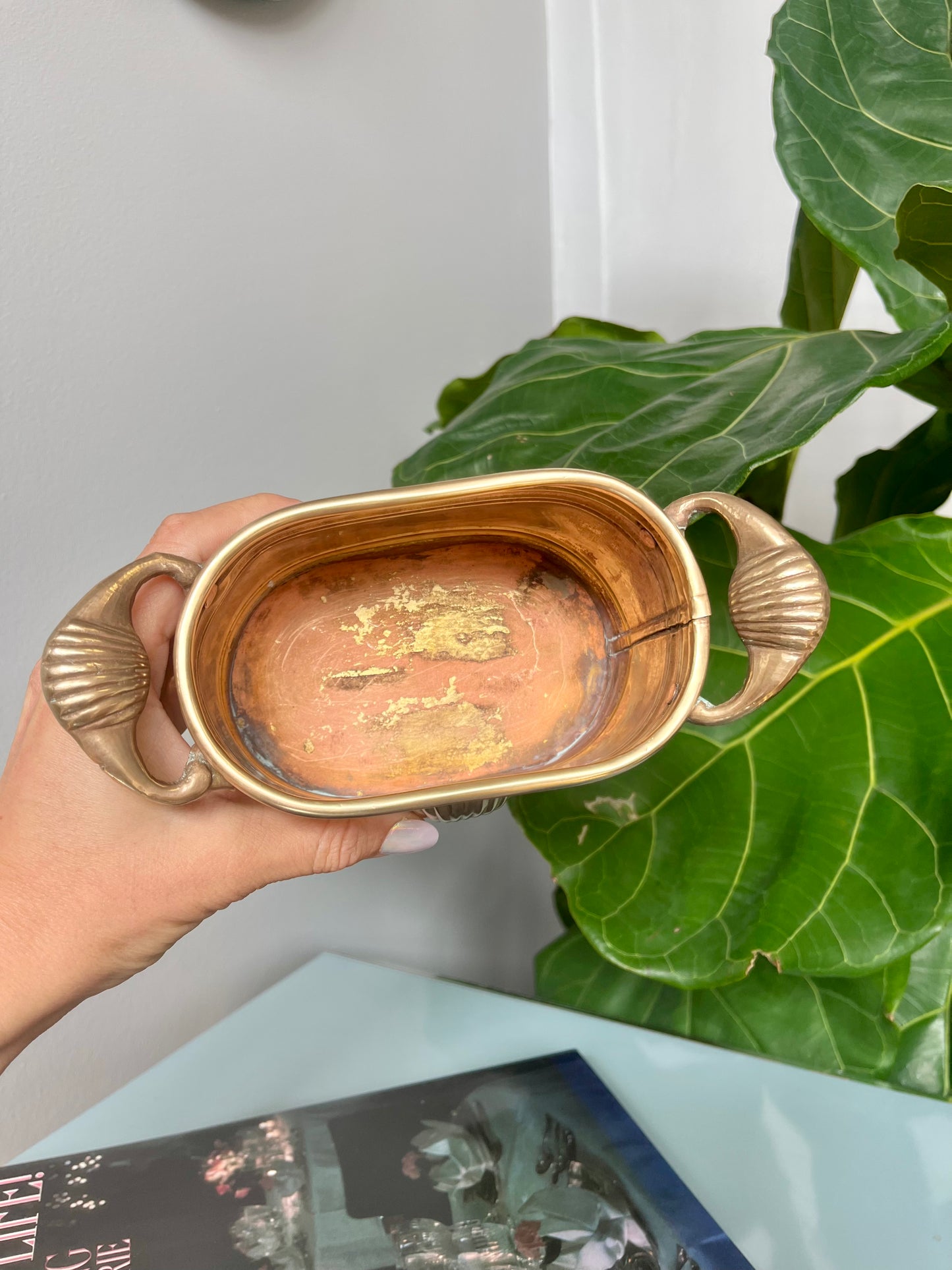 Vintage Brass Shell Planter