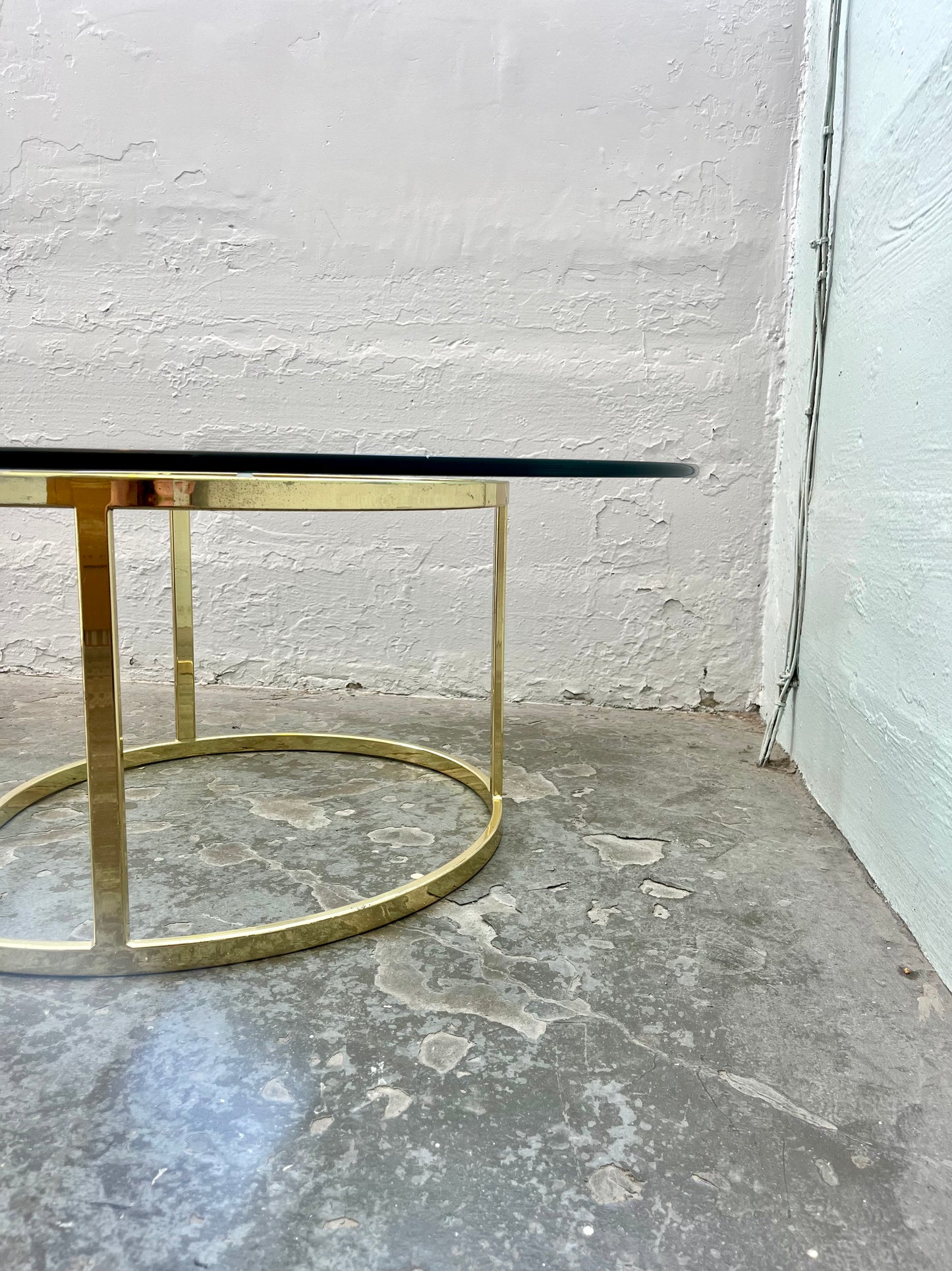 Vintage Hollywood Regency Teardrop Glass and Brass Coffee Table
