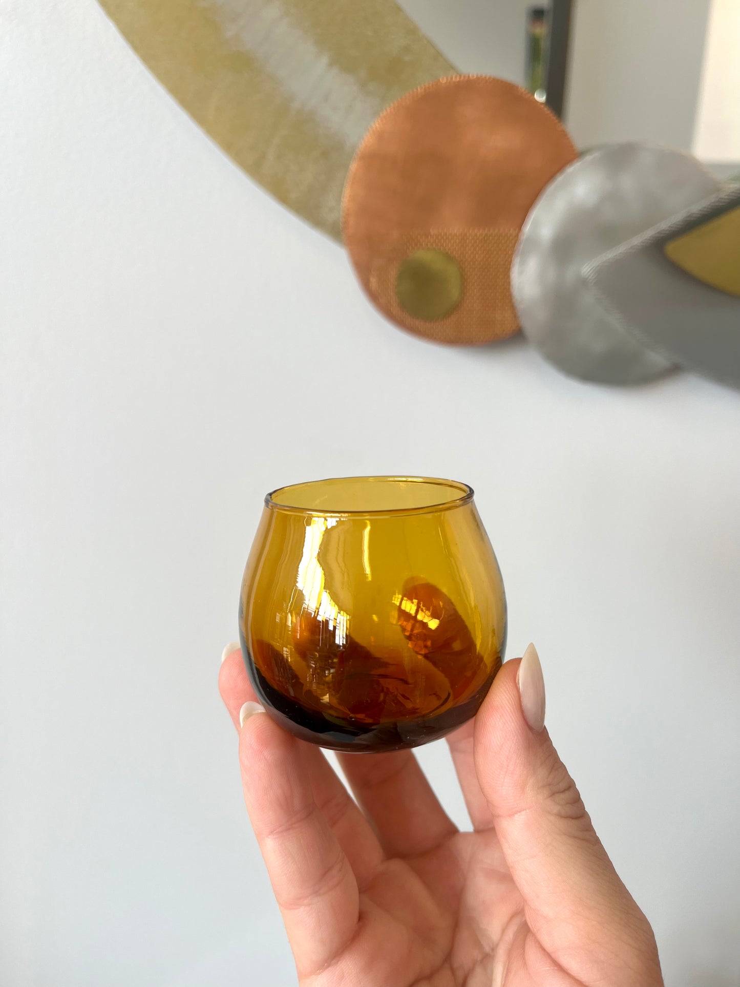 Vintage MCM Handblown Amber Glass Decanter and Cordial Set