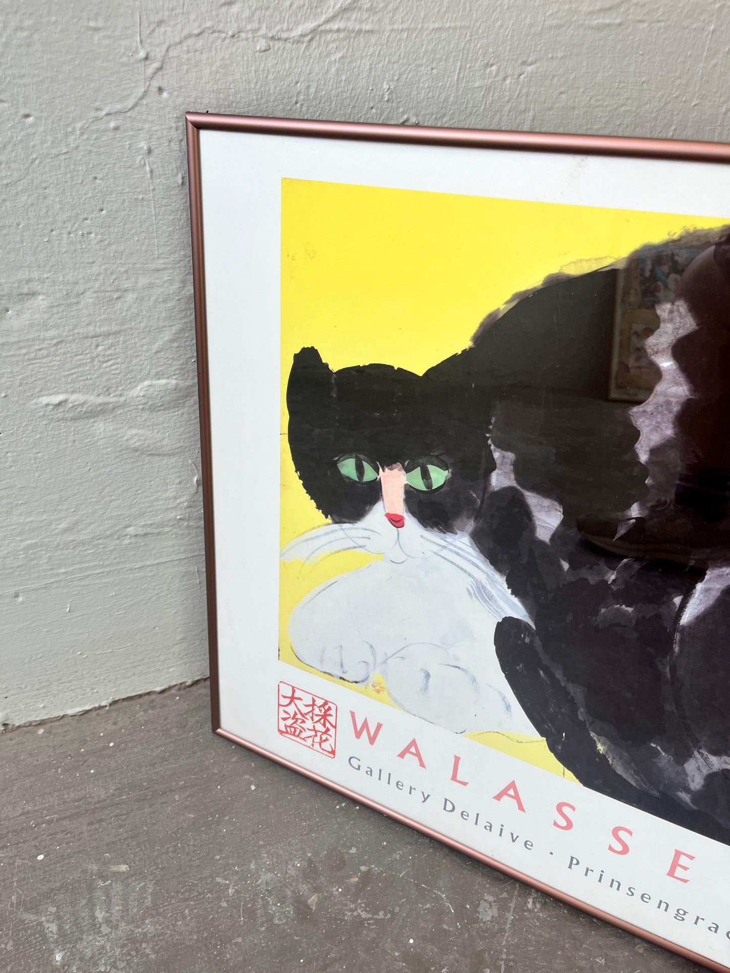 Vintage 1988 Walasse Ting Gallery Delaive Black Cat Exhibition Poster Print