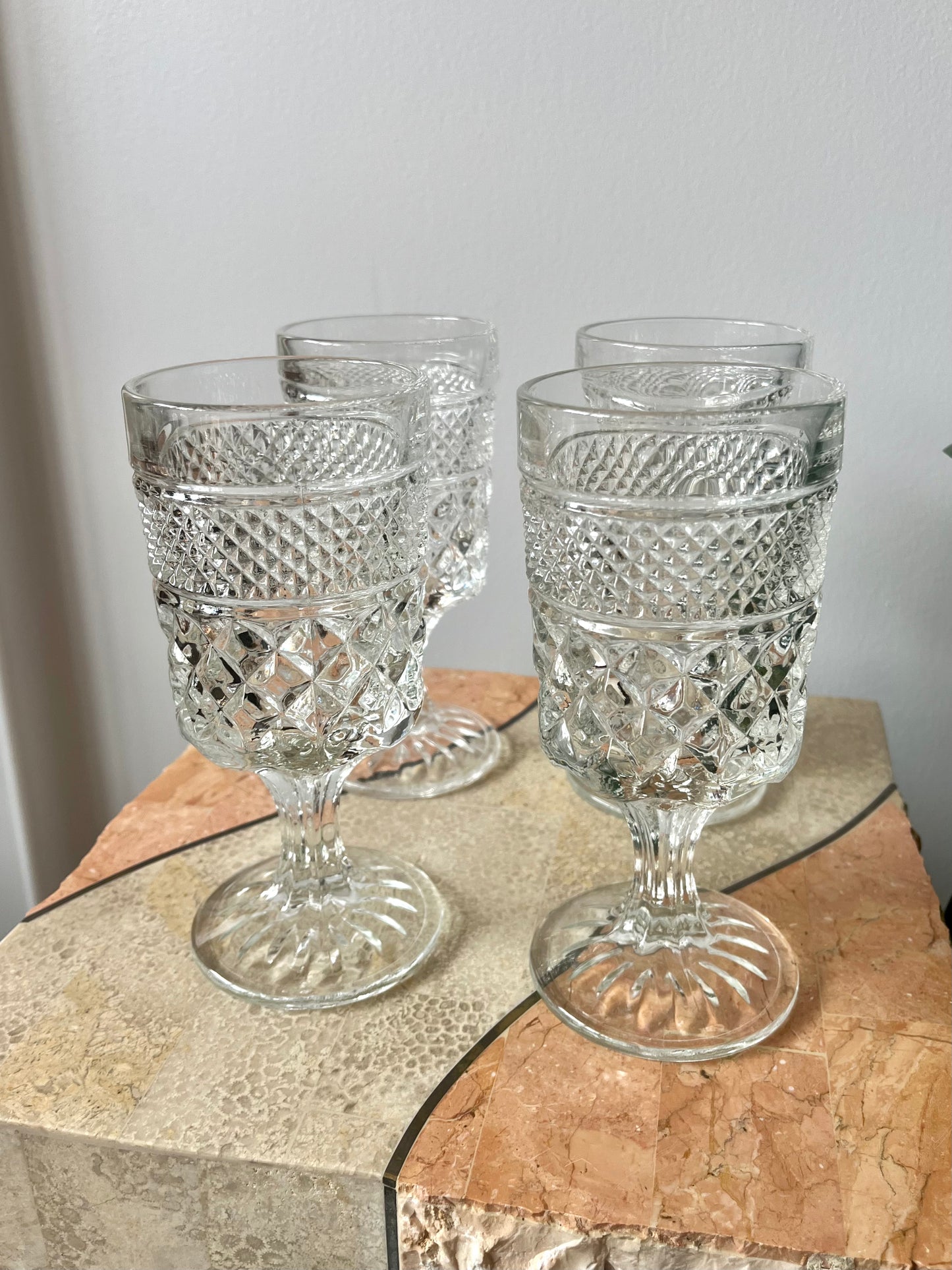 Vintage Anchor Hocking Wexford Cut Glass Goblets
