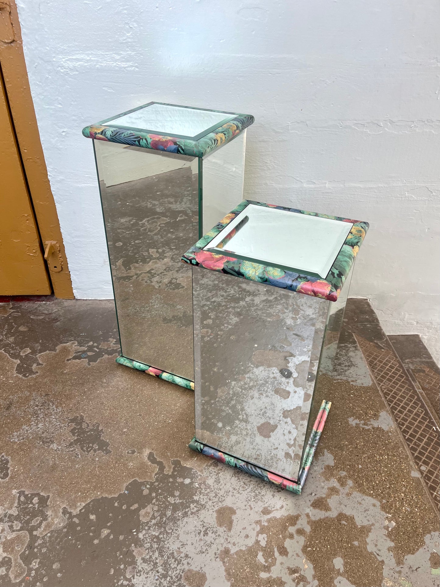Vintage Mirrored Pedestals with Floral Accents