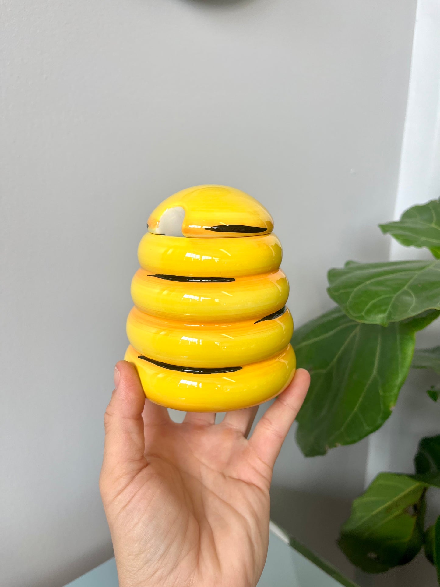 Vintage Yellow Ceramic Beehive Honey Pot