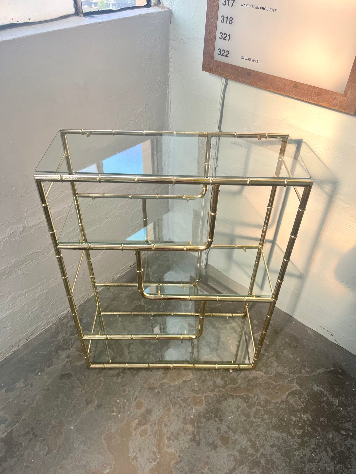 Vintage Faux Bamboo Five-tier Brass and Glass Etagere
