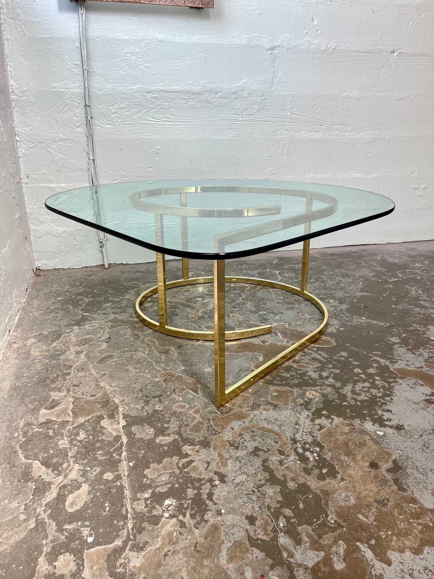 Vintage Hollywood Regency Teardrop Glass and Brass Coffee Table