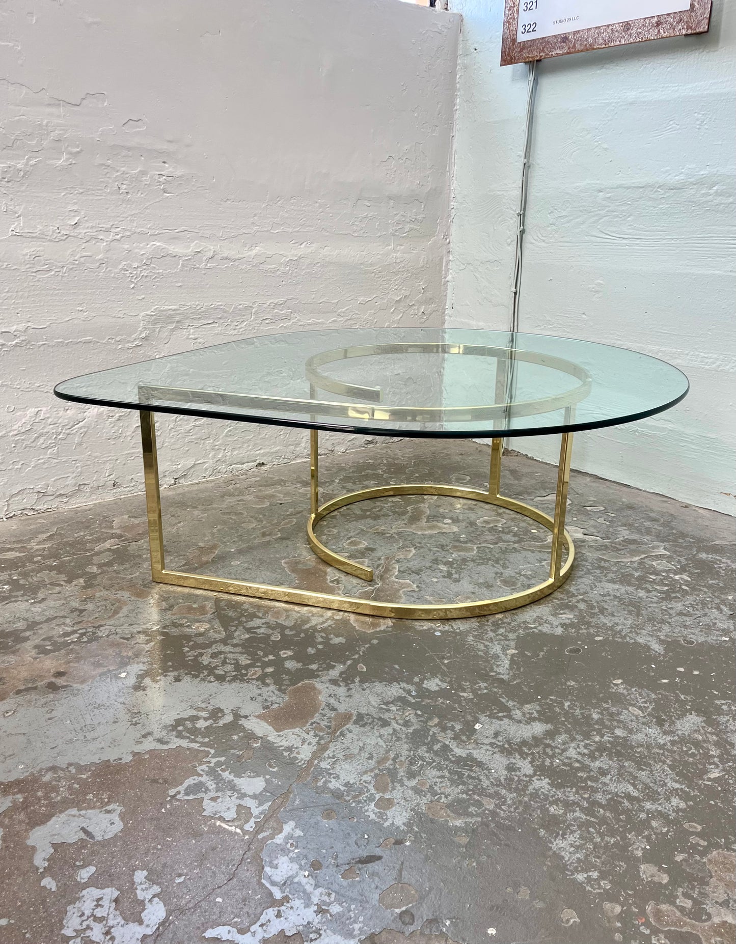 Vintage Hollywood Regency Teardrop Glass and Brass Coffee Table