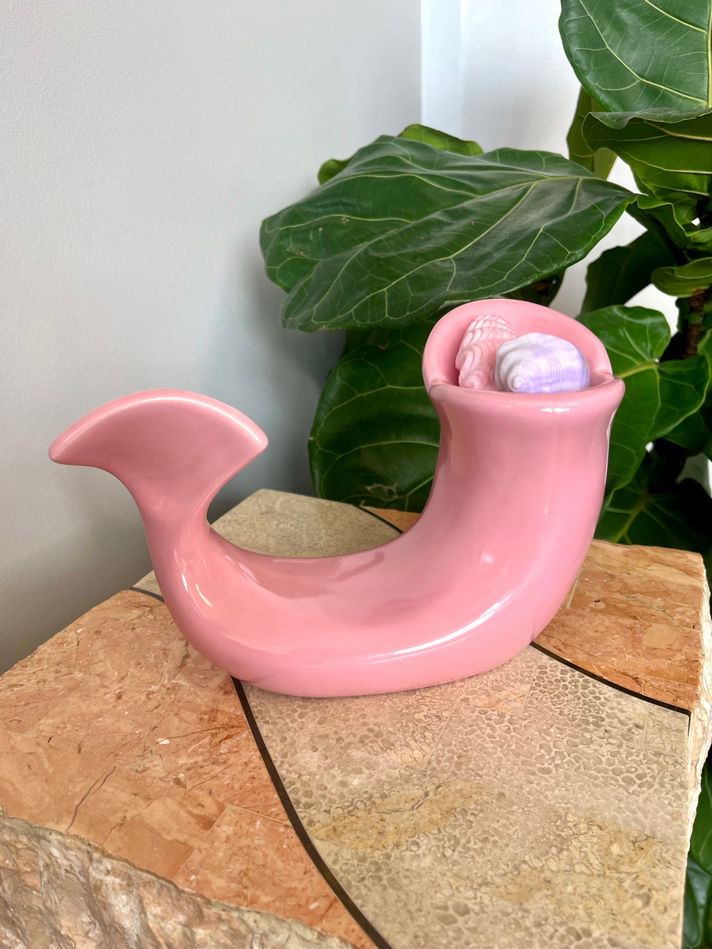 Vintage 1980s Pink Ceramic Whale Soap Dish
