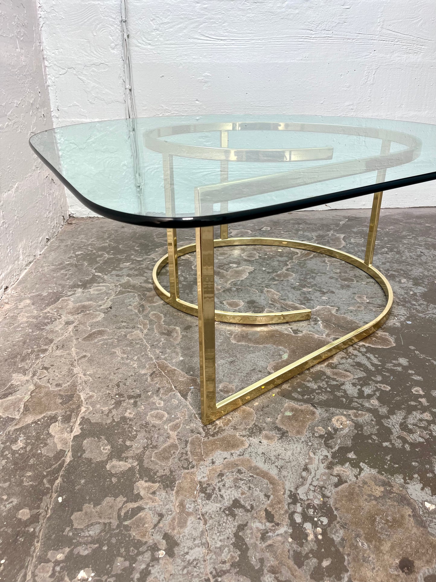 Vintage Hollywood Regency Teardrop Glass and Brass Coffee Table