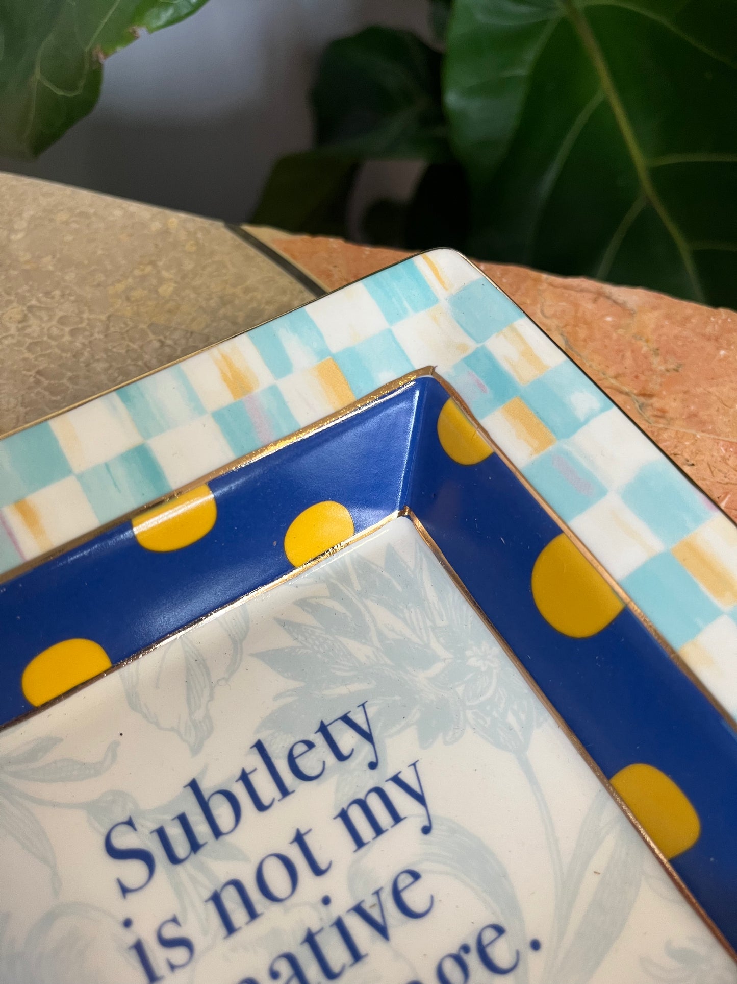 Vintage MacKenzie-Child’s “Subtlety is not my native language” Novelty Trinket Dish