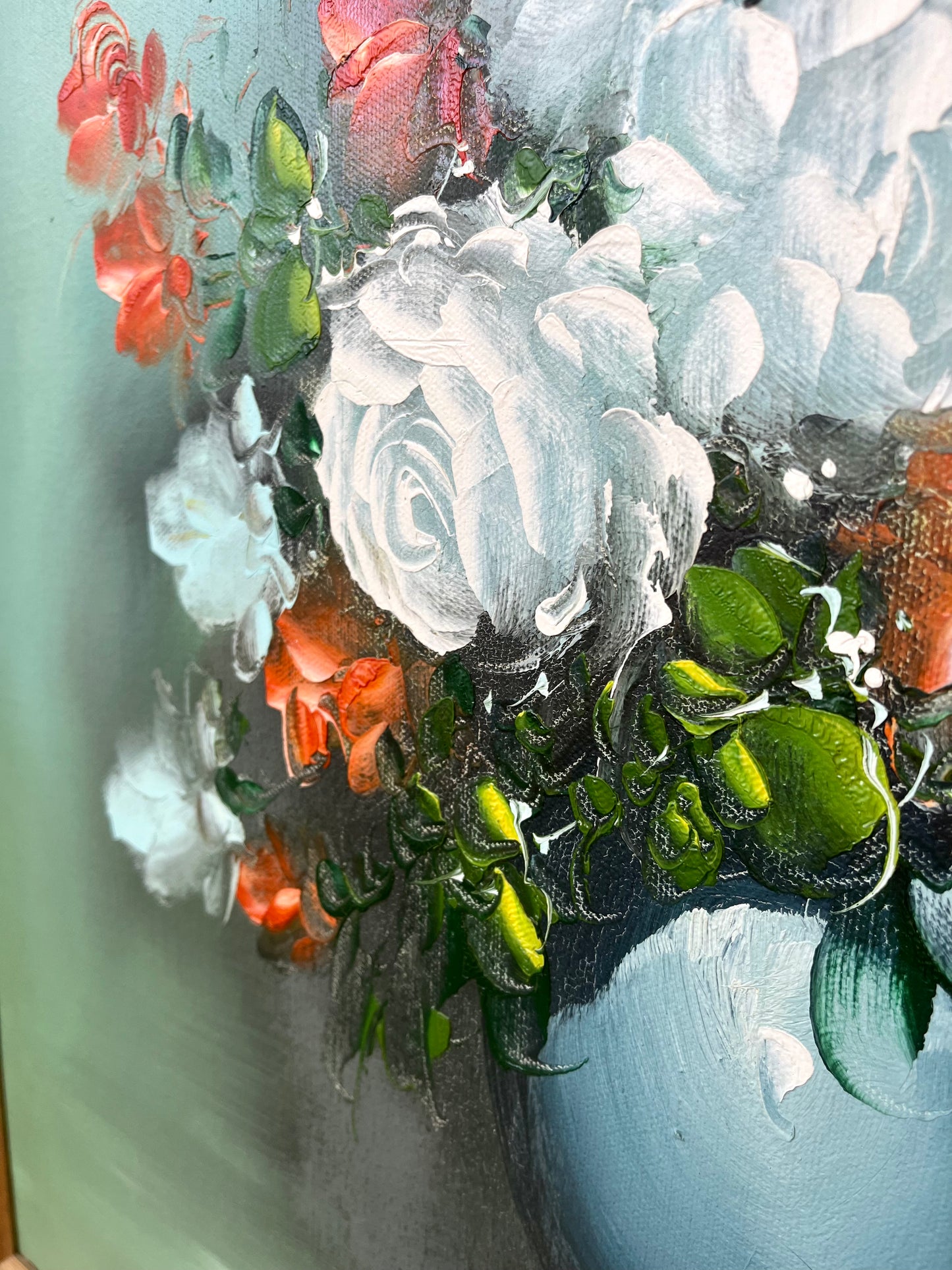 Vintage Carved Wood Framed Floral Oil Painting