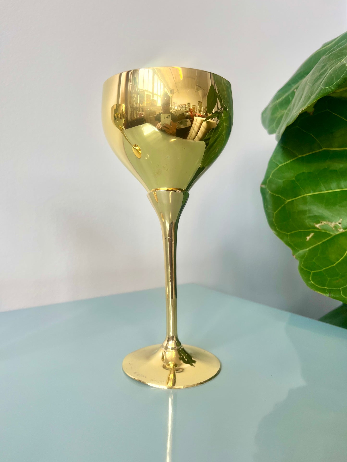 Vintage Solid Brass Tulip Stem Wine Goblets