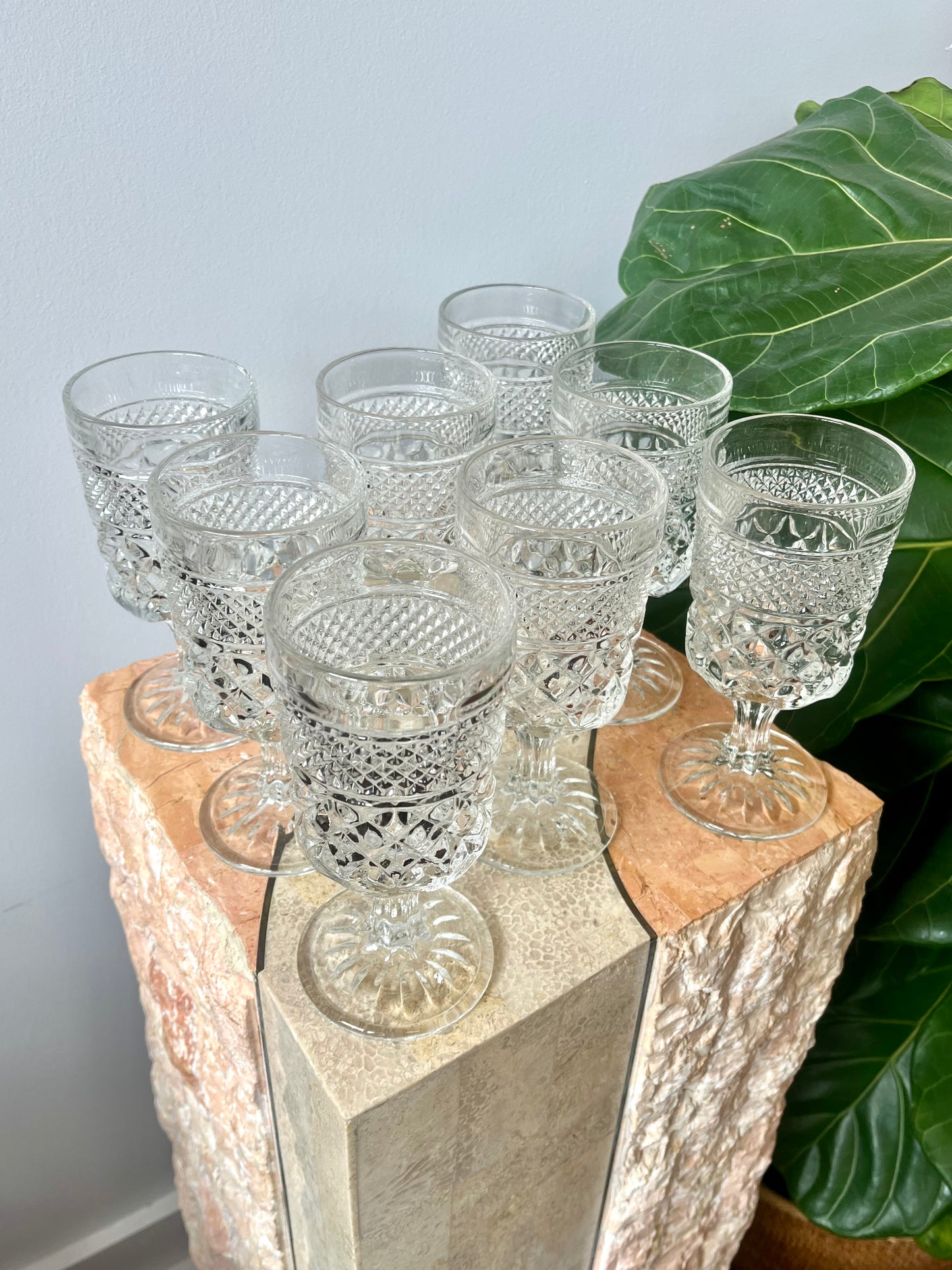 Vintage Anchor Hocking Wexford Cut Glass Goblets