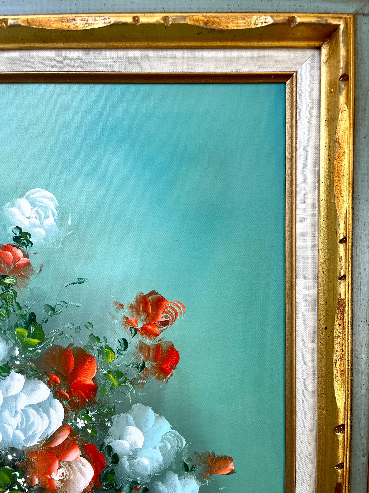Vintage Carved Wood Framed Floral Oil Painting