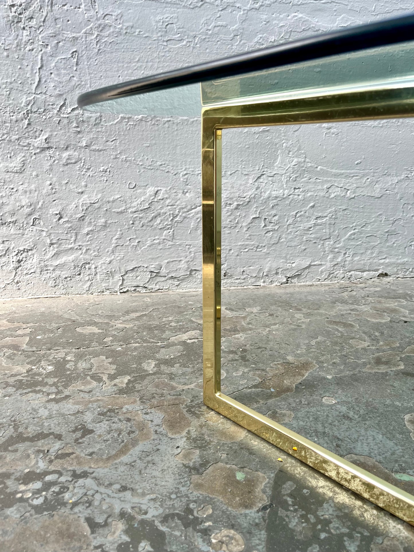 Vintage Hollywood Regency Teardrop Glass and Brass Coffee Table