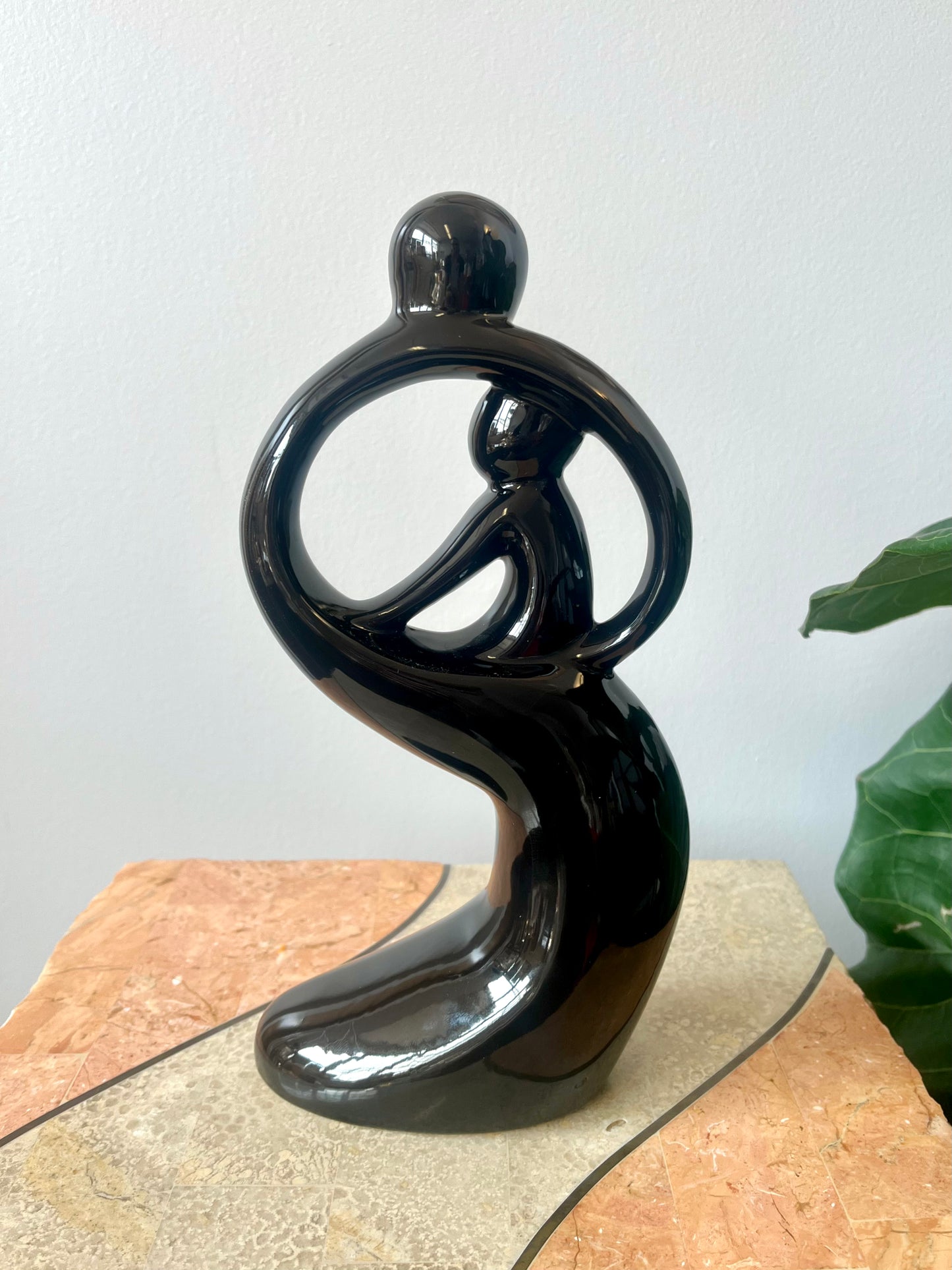 Vintage 1999 Black Ceramic Mother and Child Figurine