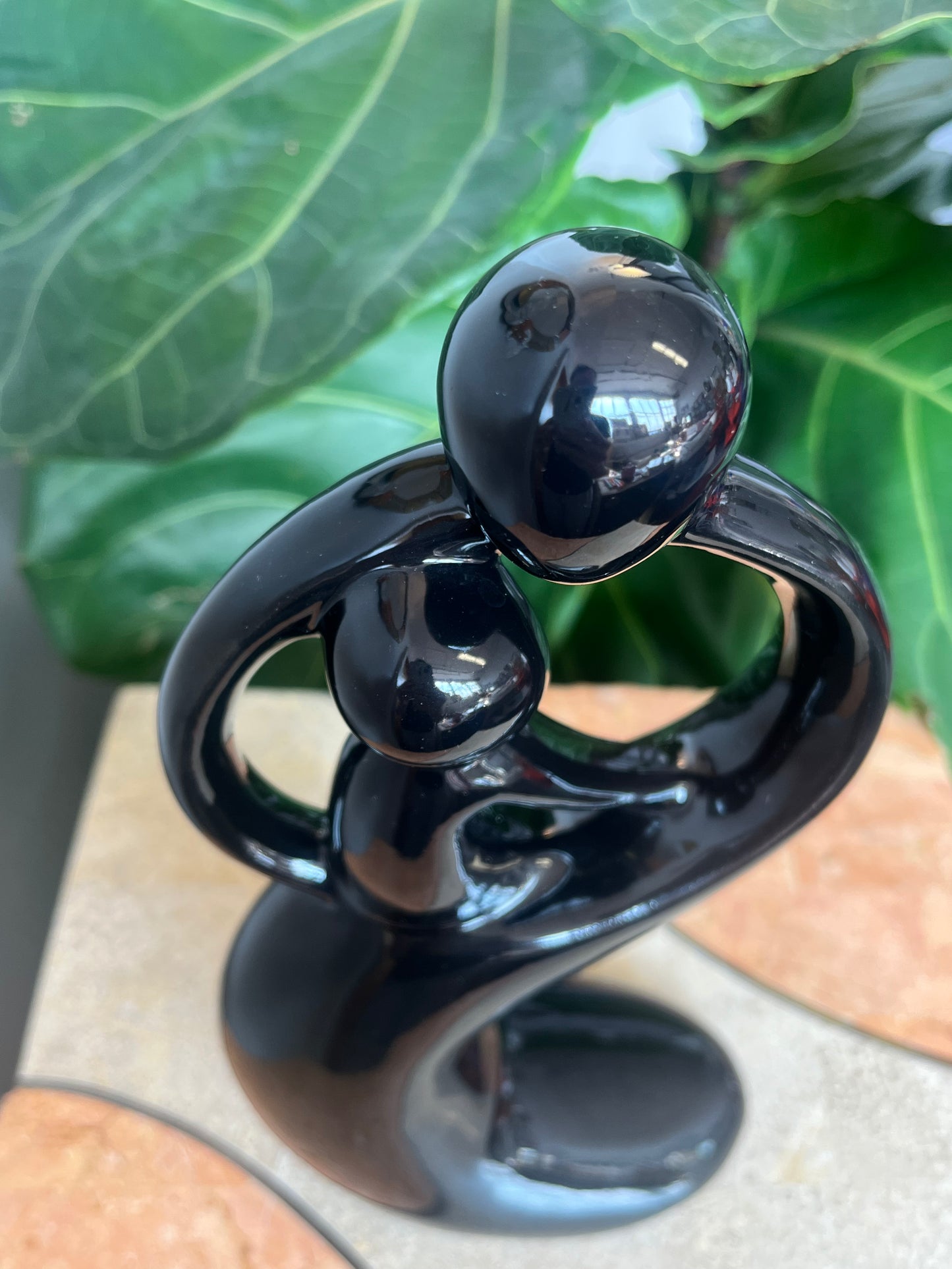 Vintage 1999 Black Ceramic Mother and Child Figurine