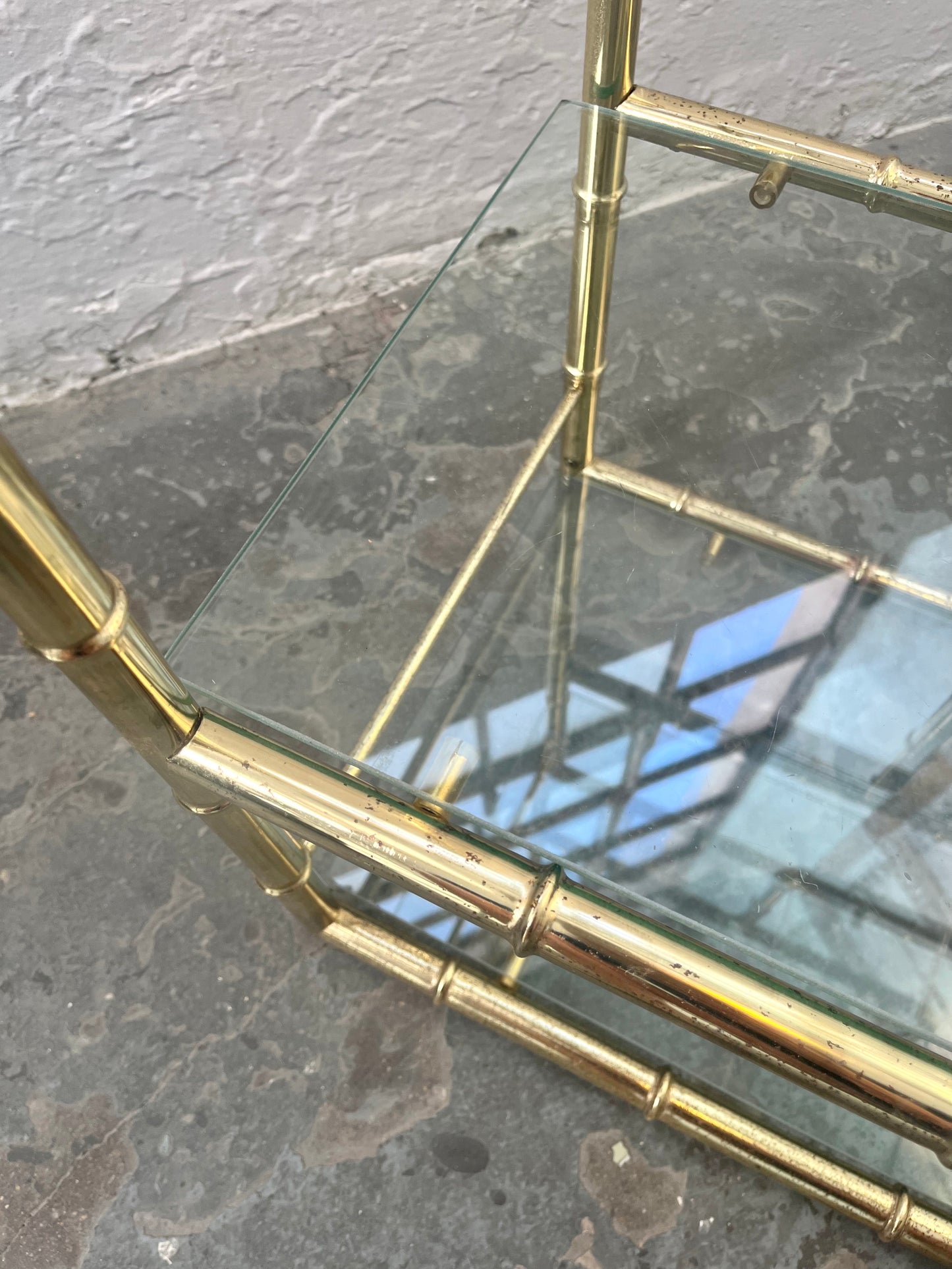 Vintage Faux Bamboo Five-tier Brass and Glass Etagere