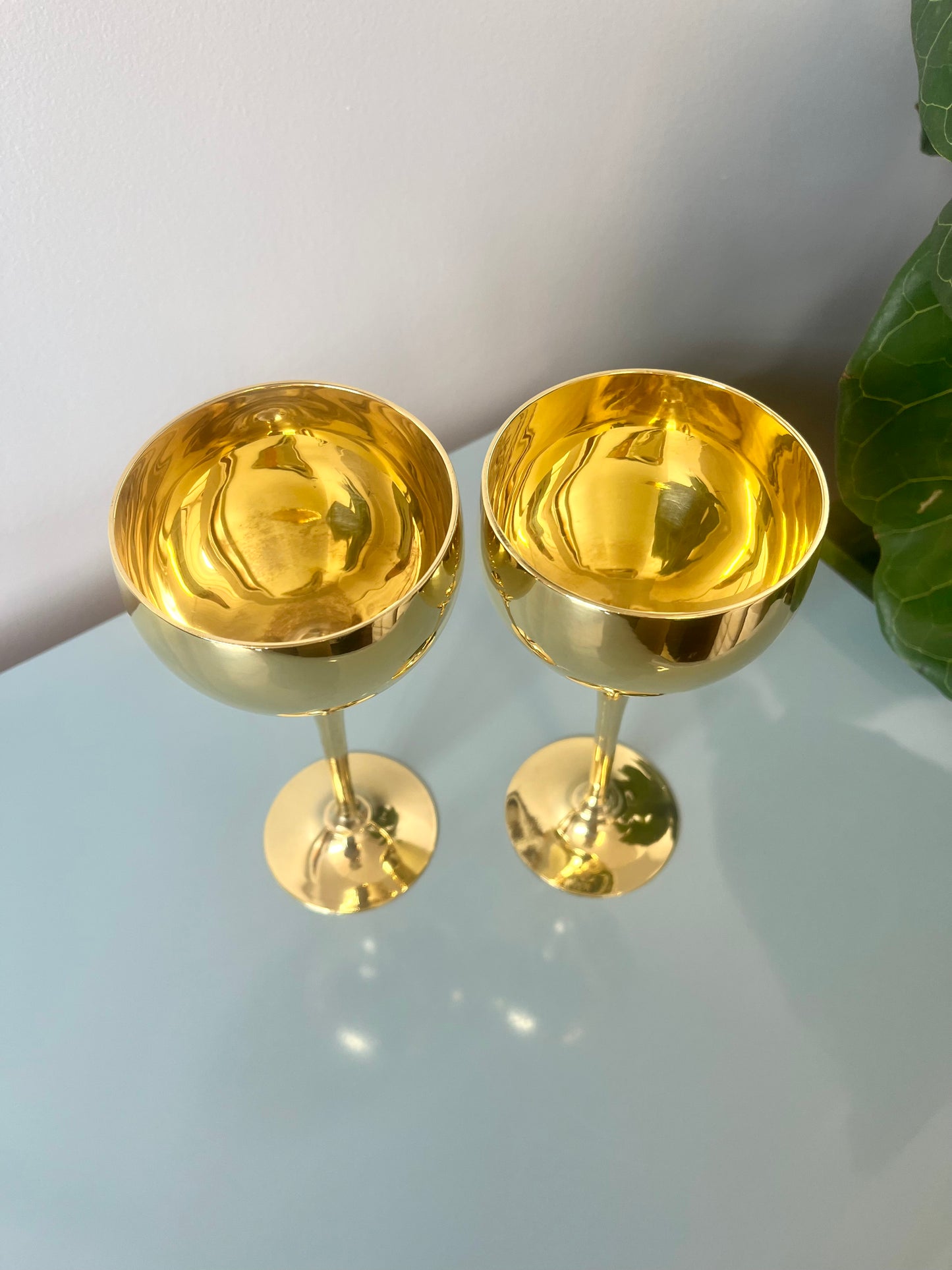 Vintage Solid Brass Tulip Stem Wine Goblets