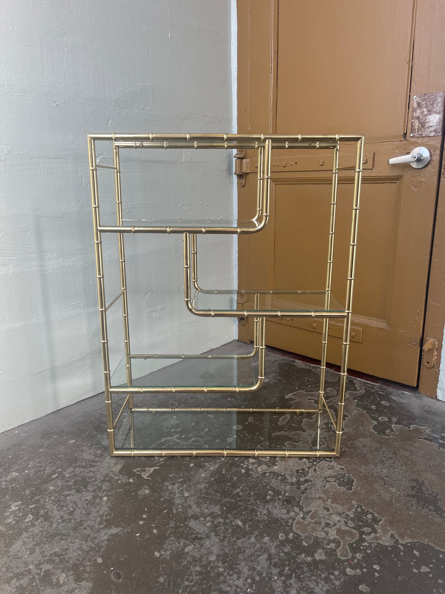 Vintage Faux Bamboo Five-tier Brass and Glass Etagere