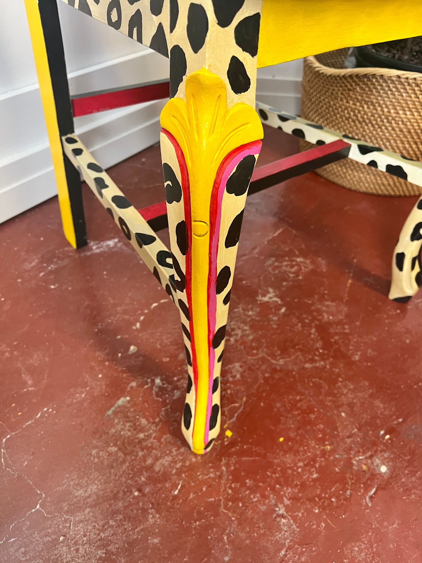 Artist-signed Handpainted Cheetah Face Wooden Chair