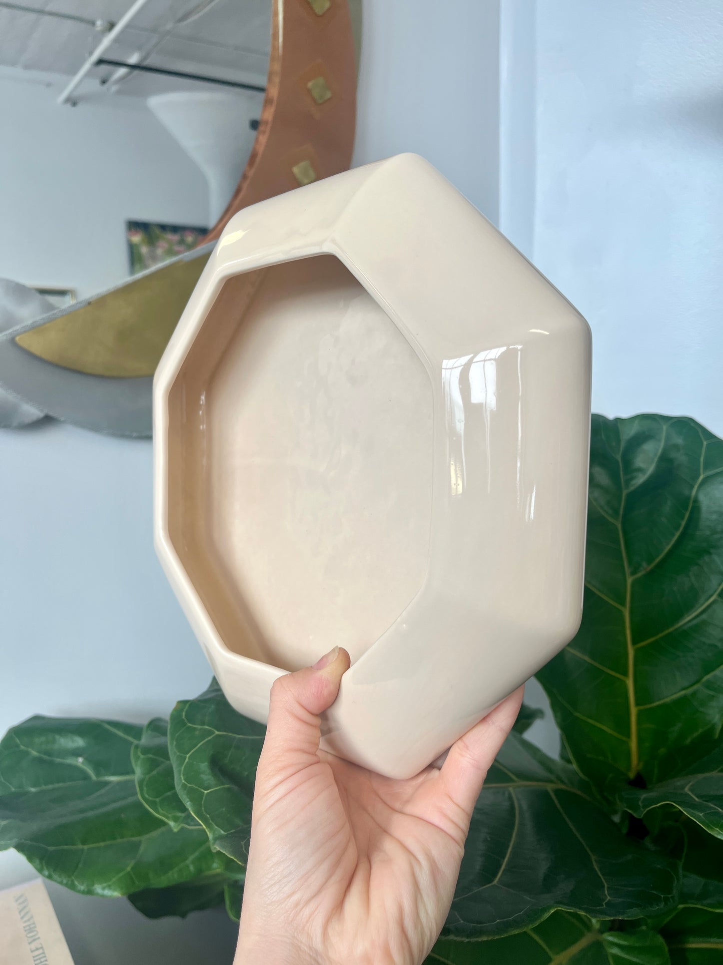 Vintage Octagon Ceramic Console Dish / Planter
