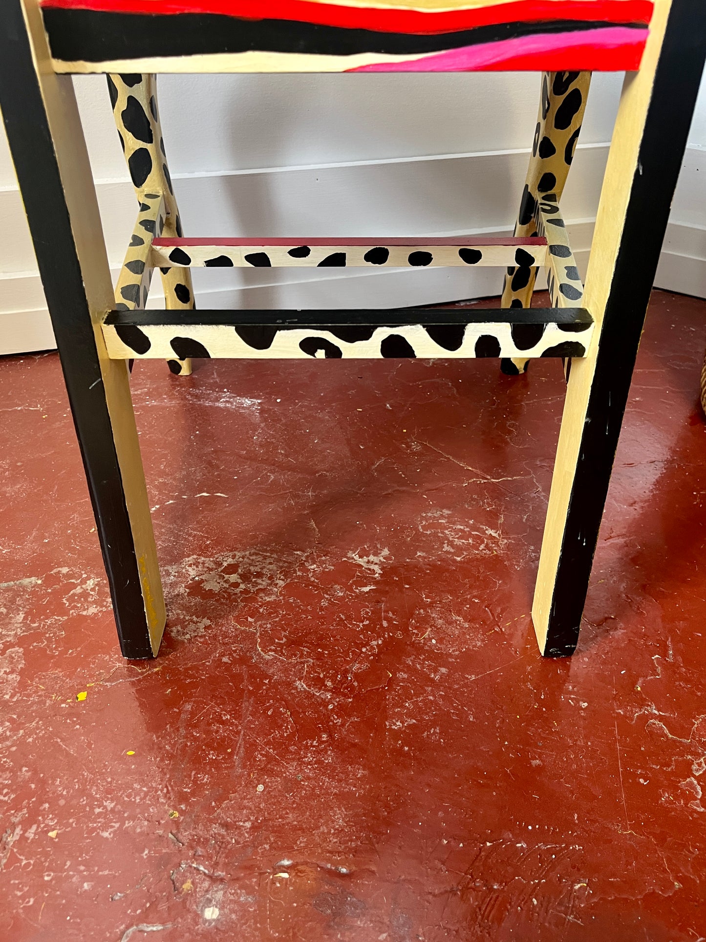 Artist-signed Handpainted Cheetah Face Wooden Chair