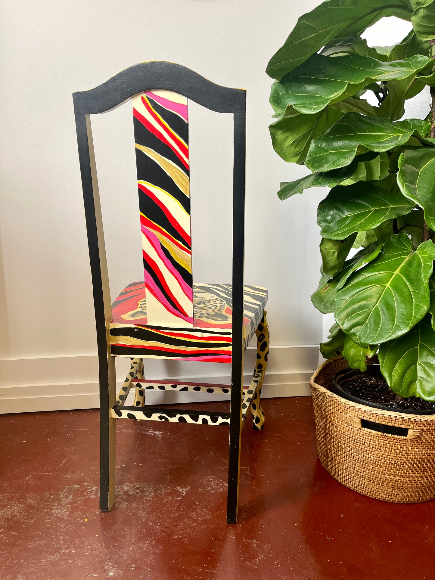 Artist-signed Handpainted Cheetah Face Wooden Chair
