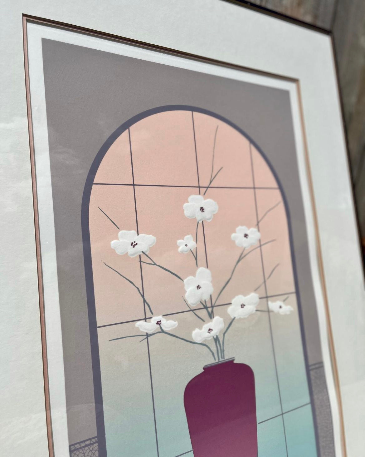 Embossed Floral Serigraph ‘Peach Melba I”