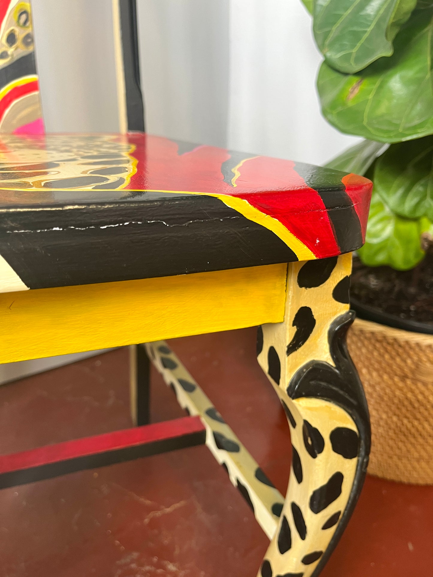 Artist-signed Handpainted Cheetah Face Wooden Chair