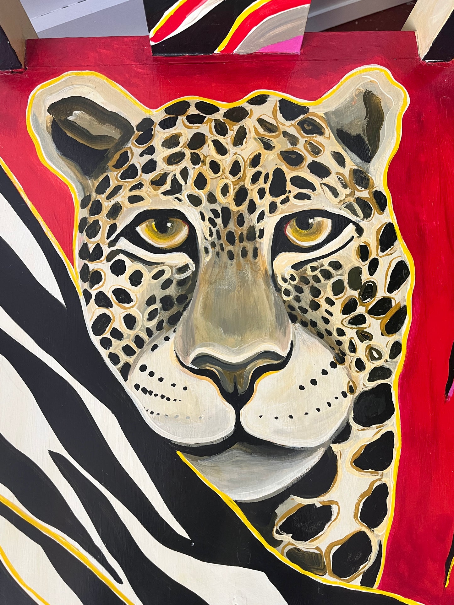 Artist-signed Handpainted Cheetah Face Wooden Chair