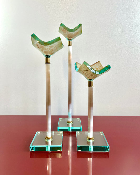 Vintage Art Glass Candlesticks by Tony Evans