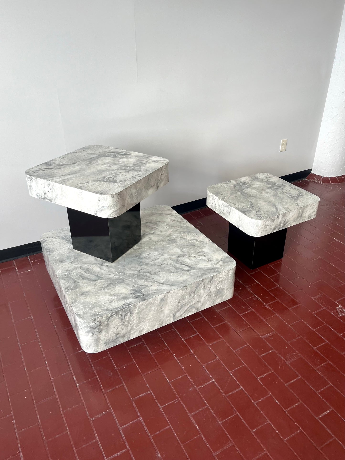 Postmodern Faux Marble Laminate End Tables