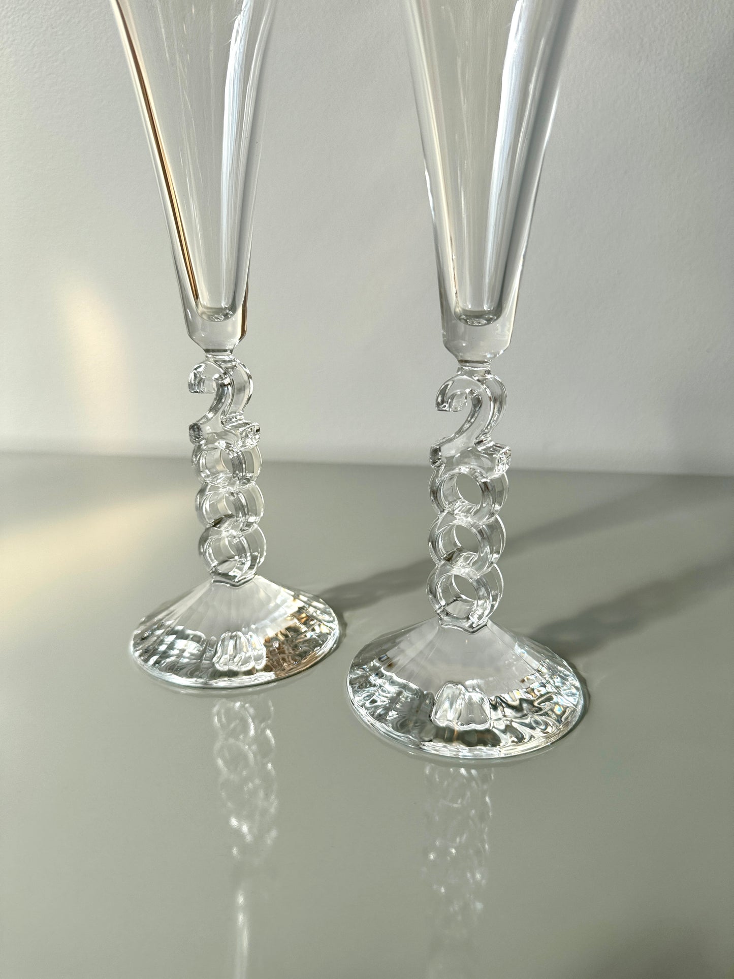 Vintage Pair Cristal D'arques-Durand Crystal Fluted Millennium Champagne Glasses