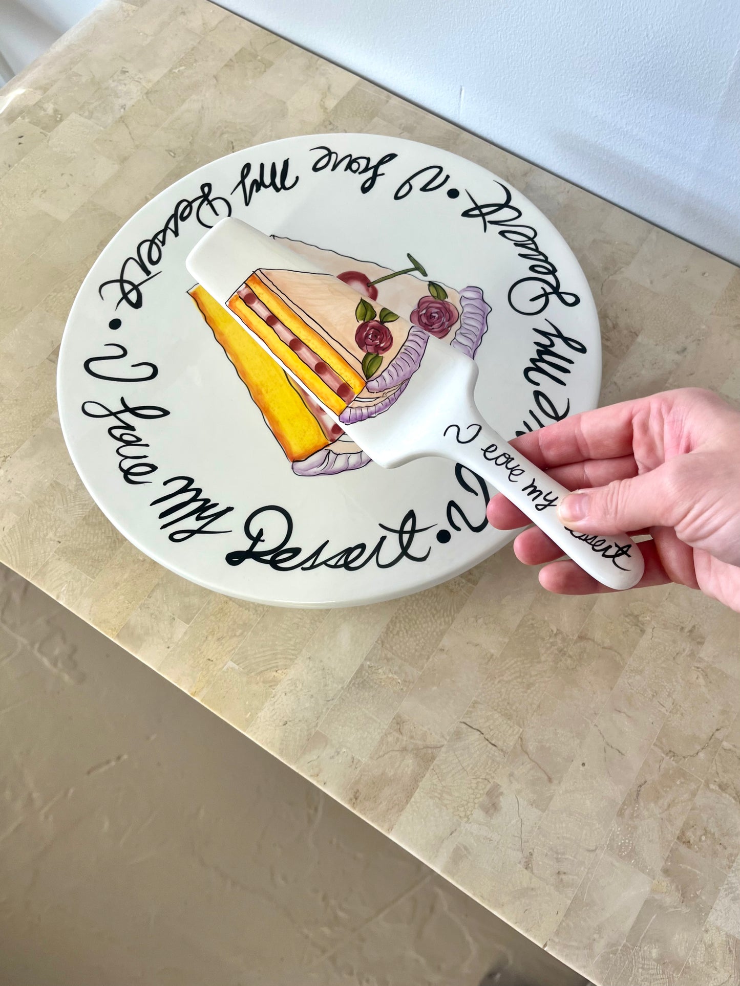 Vintage Handpainted Cake Stand and Server