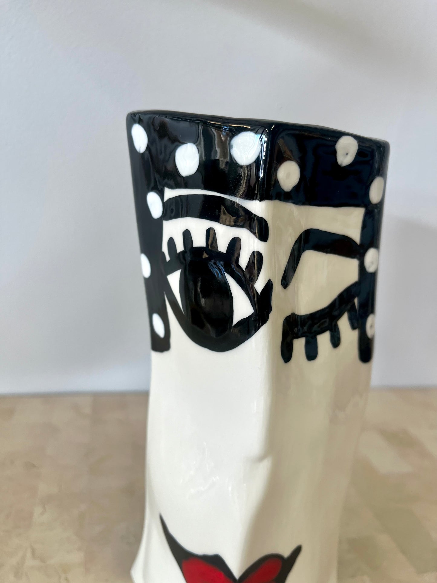 Vintage Jarilynn Babroff Whimsical Ceramic Winking Face Vase