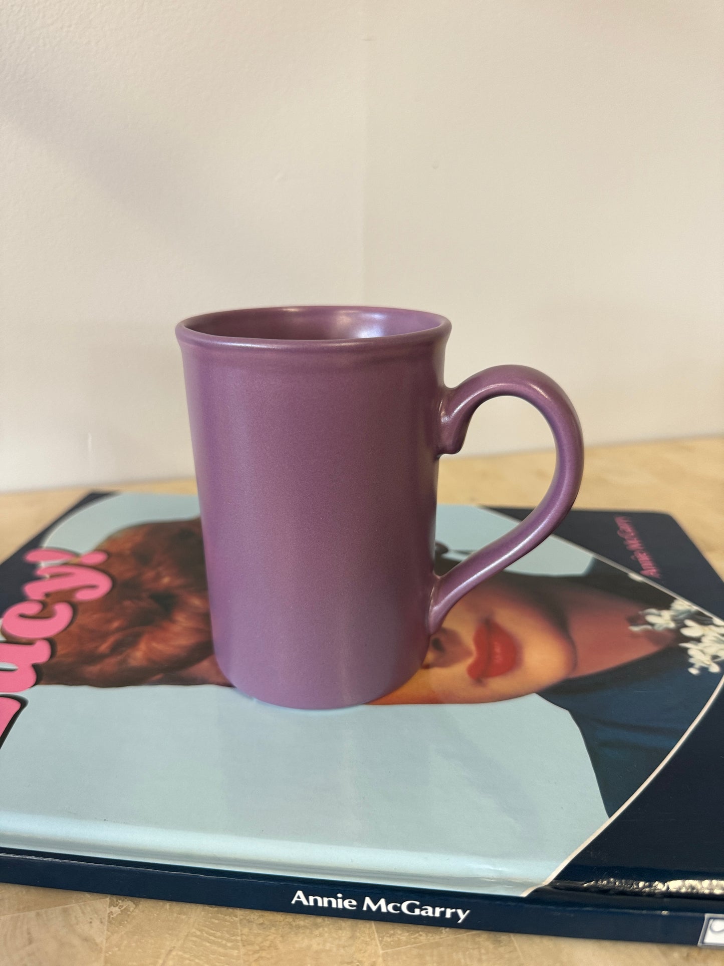 Pair Vintage Purple Ceramic Mugs