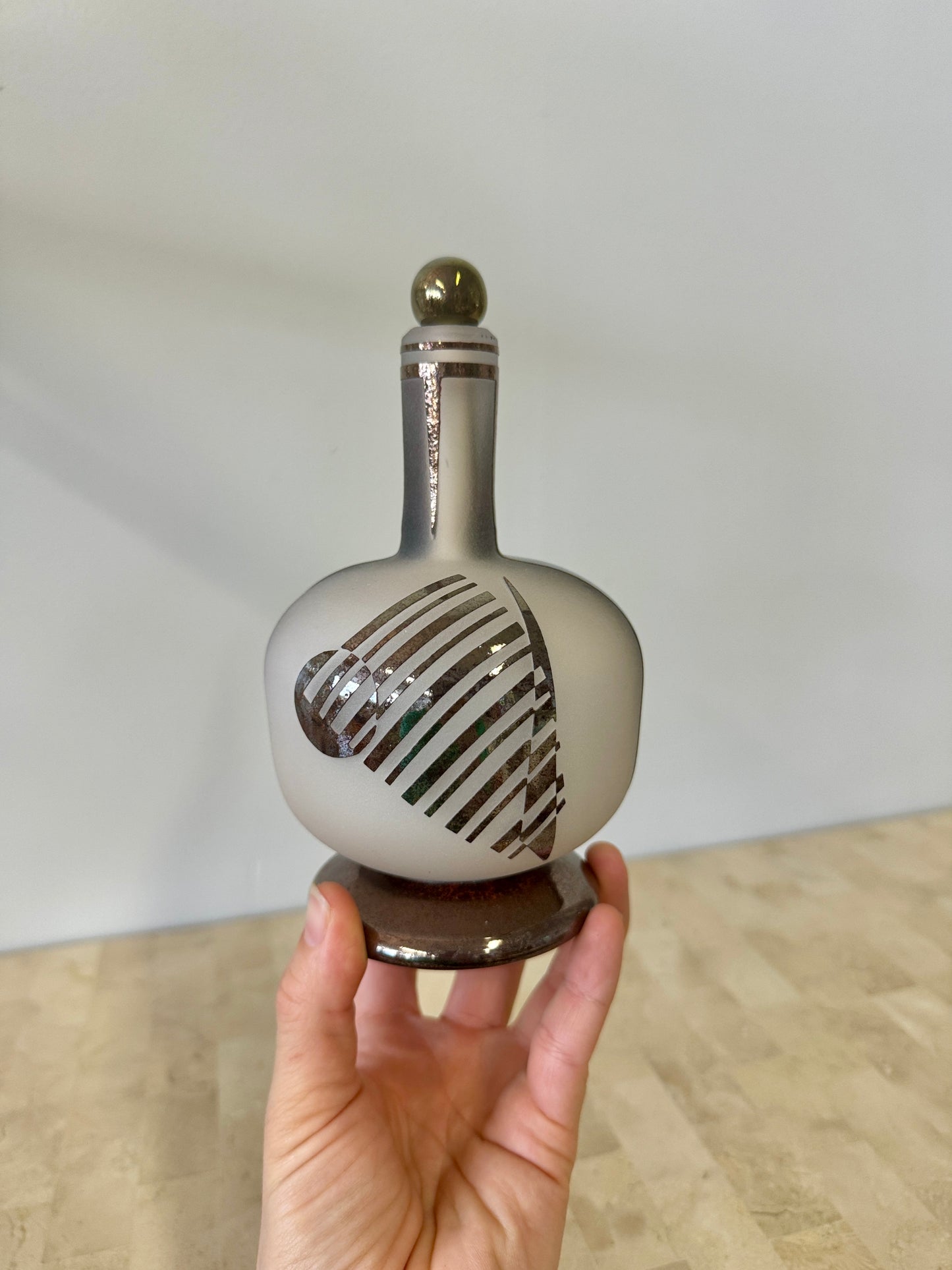 Postmodern Frosted & Raku Art Glass Perfume Bottle
