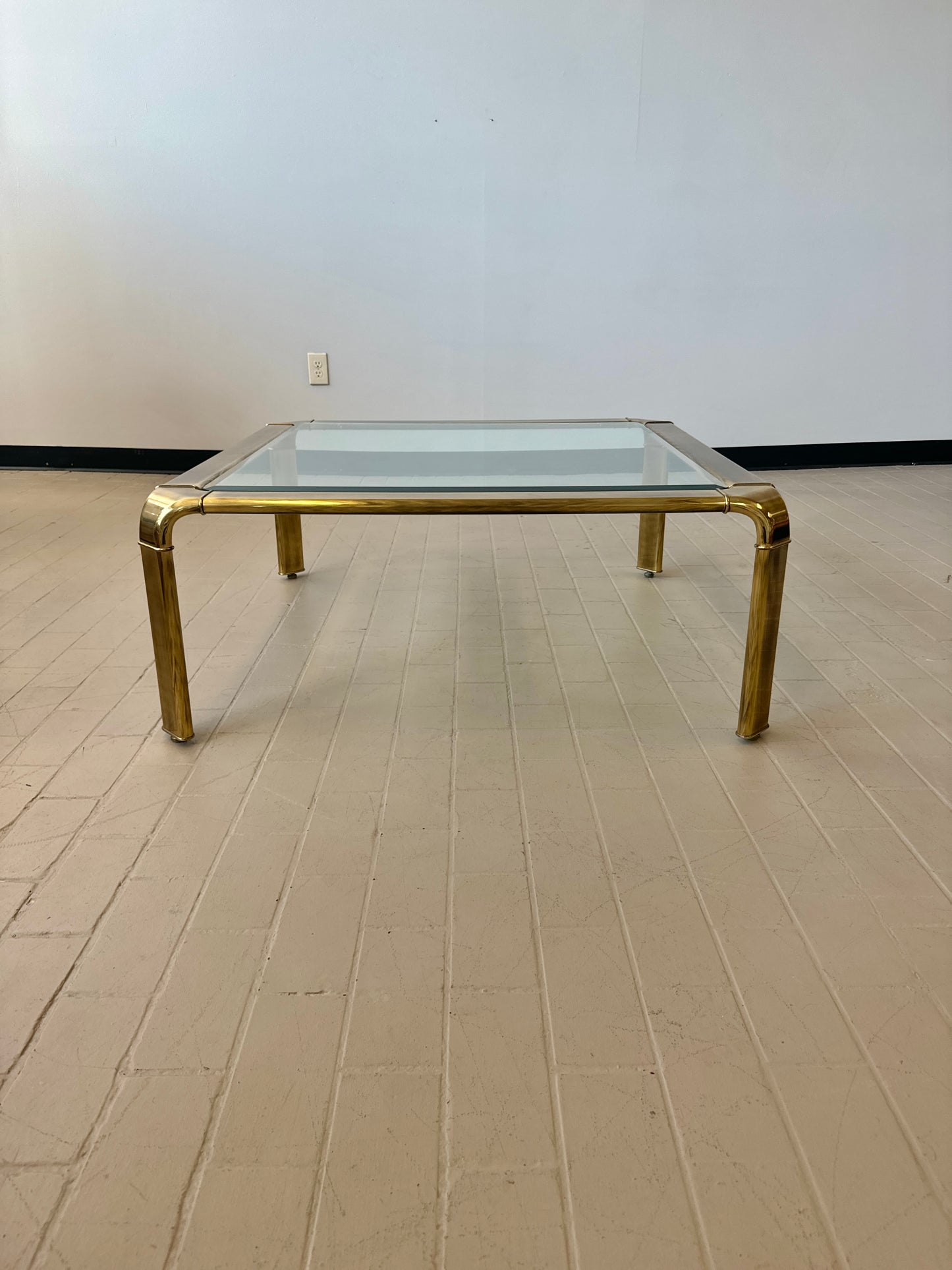 Vintage Brushed Brass & Glass Coffee Table by John Widdicomb