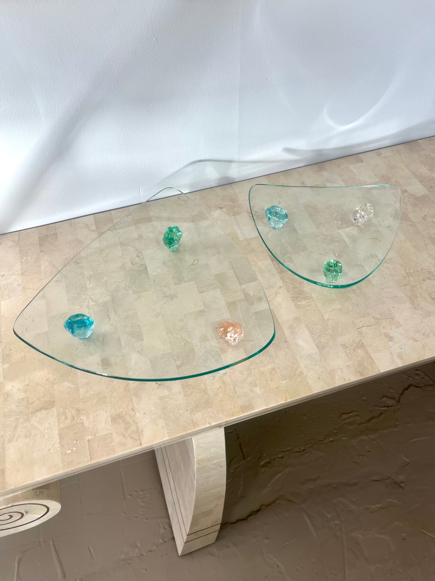 Vintage Triangle Shaped Gem Footed Glass Platters