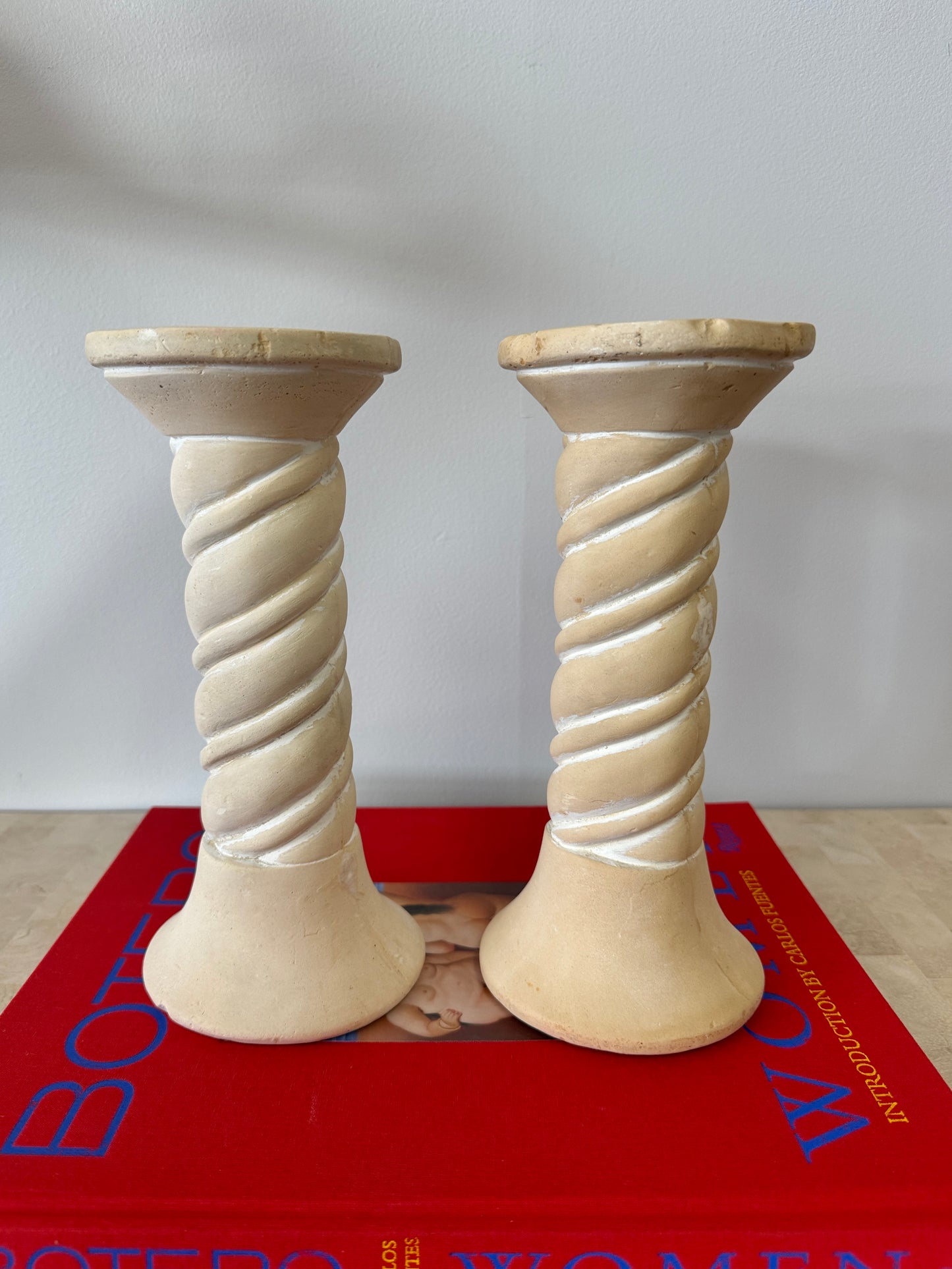 Vintage 1997 Spiral Plaster Candlesticks