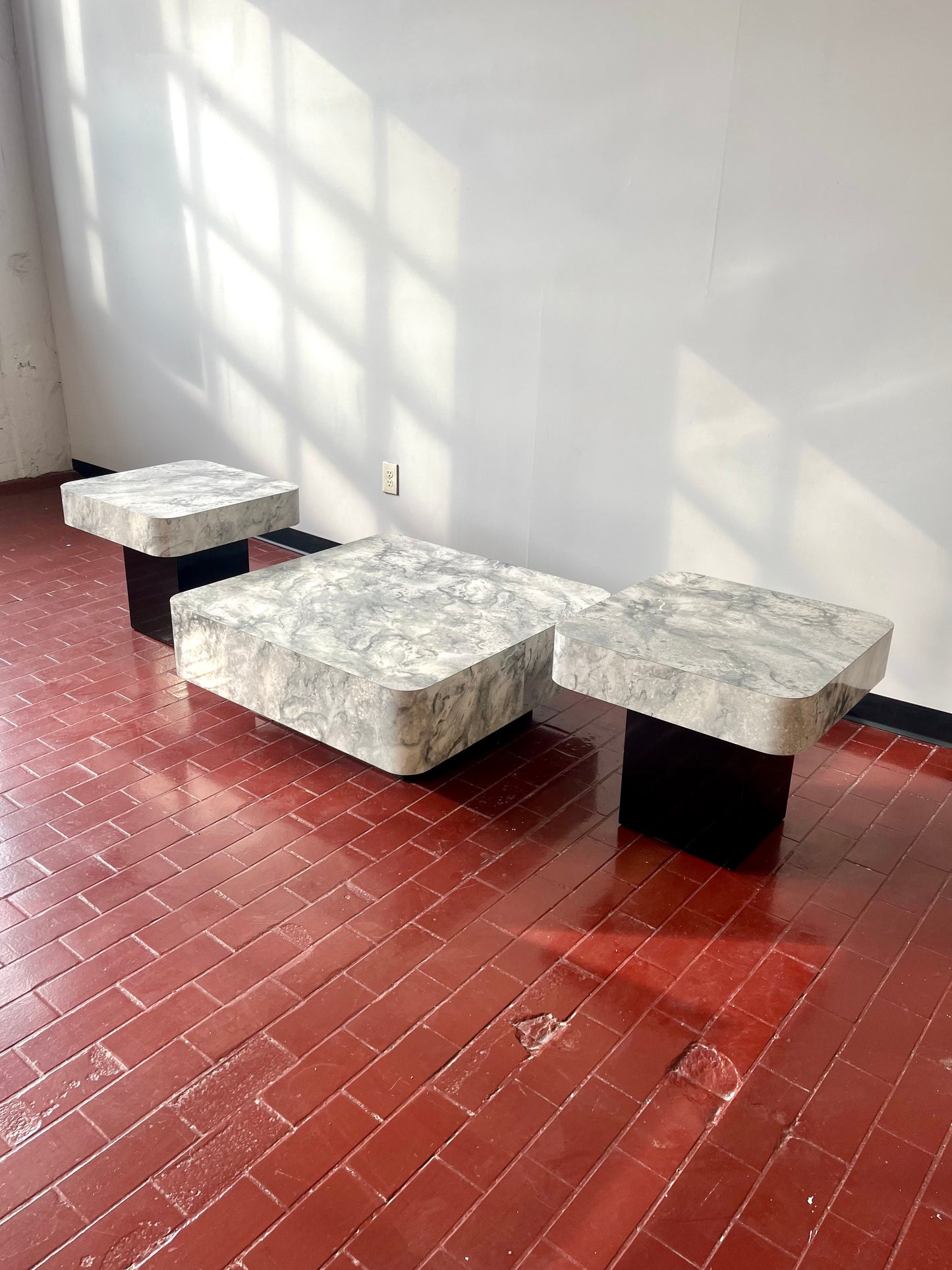 Postmodern Faux Marble Laminate End Tables