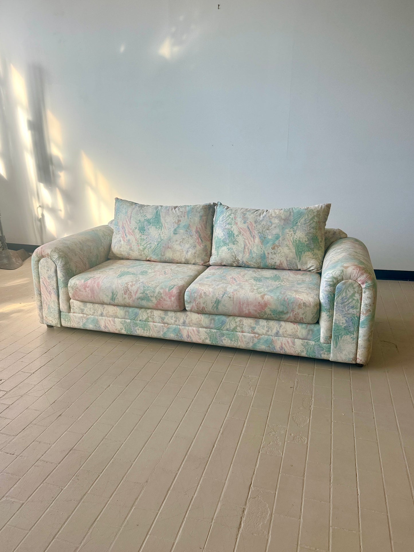 Vintage 1980s Deco Style Abstract Pastel Sofa