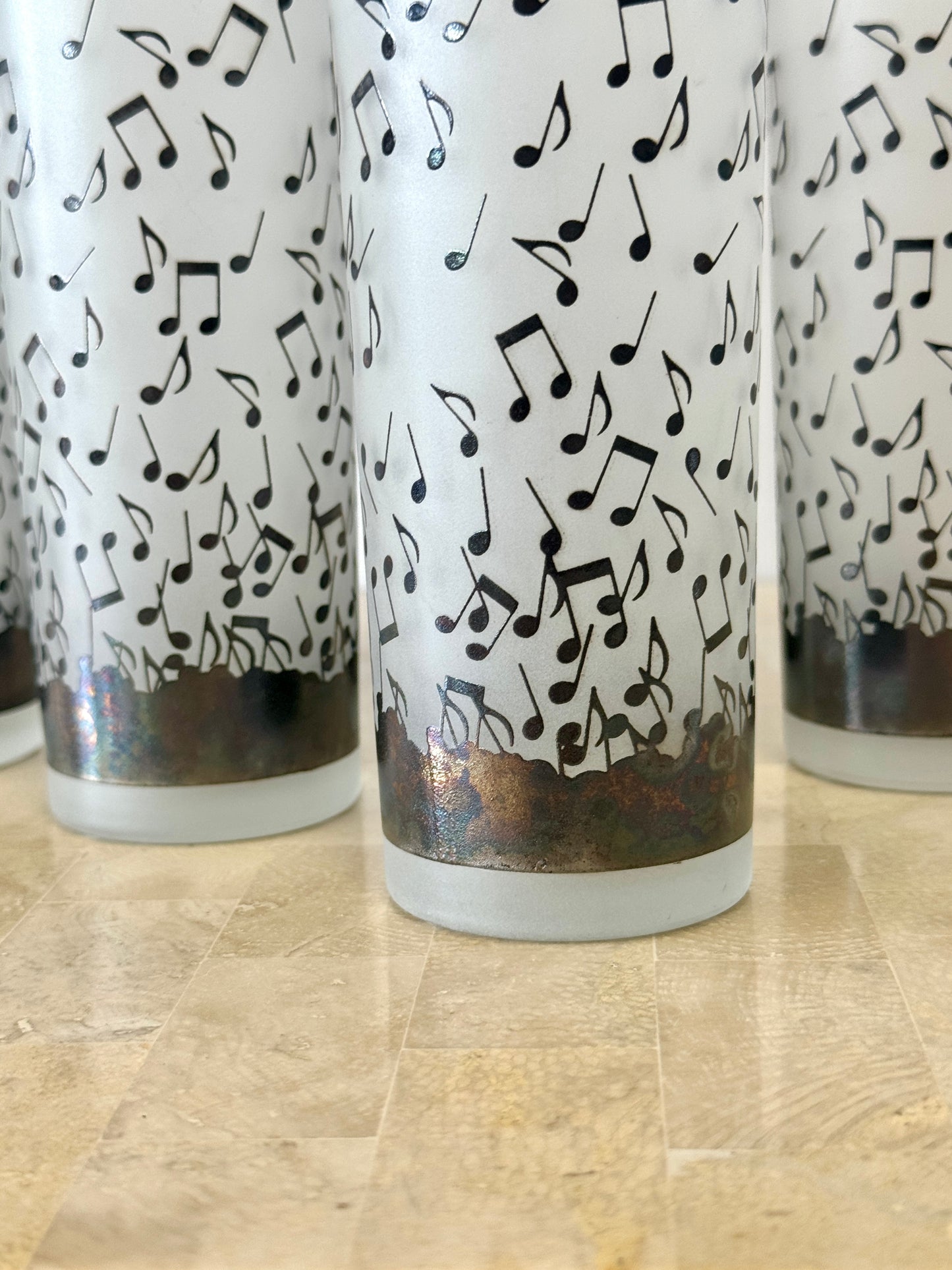 Vintage Albert Elovitz Frosted Musical Note Highball Glasses