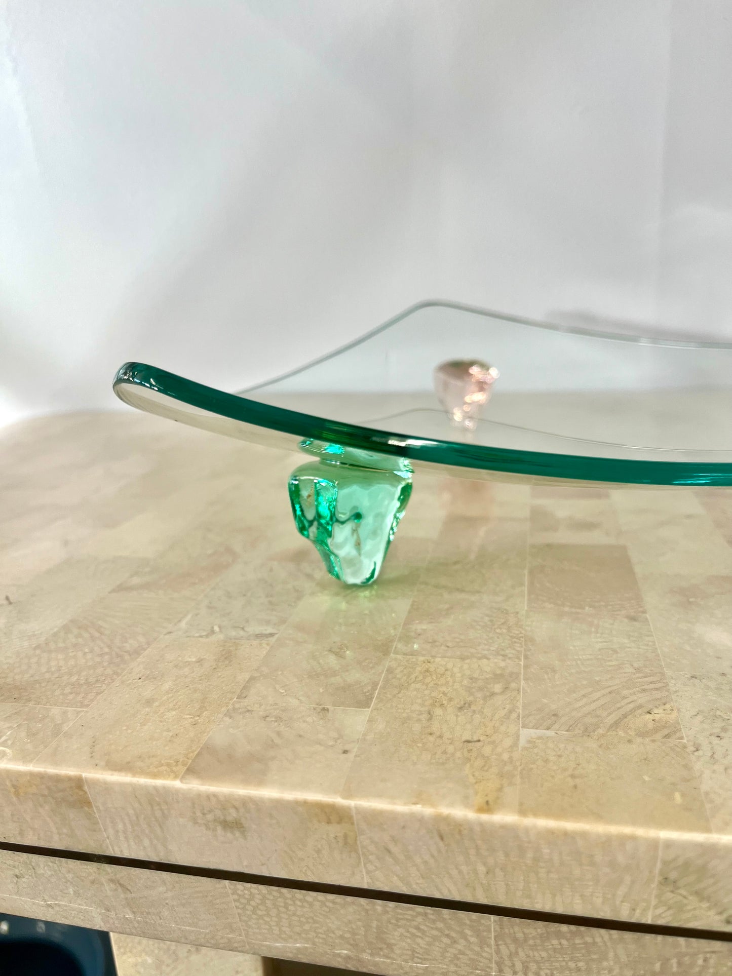 Vintage Triangle Shaped Gem Footed Glass Platters