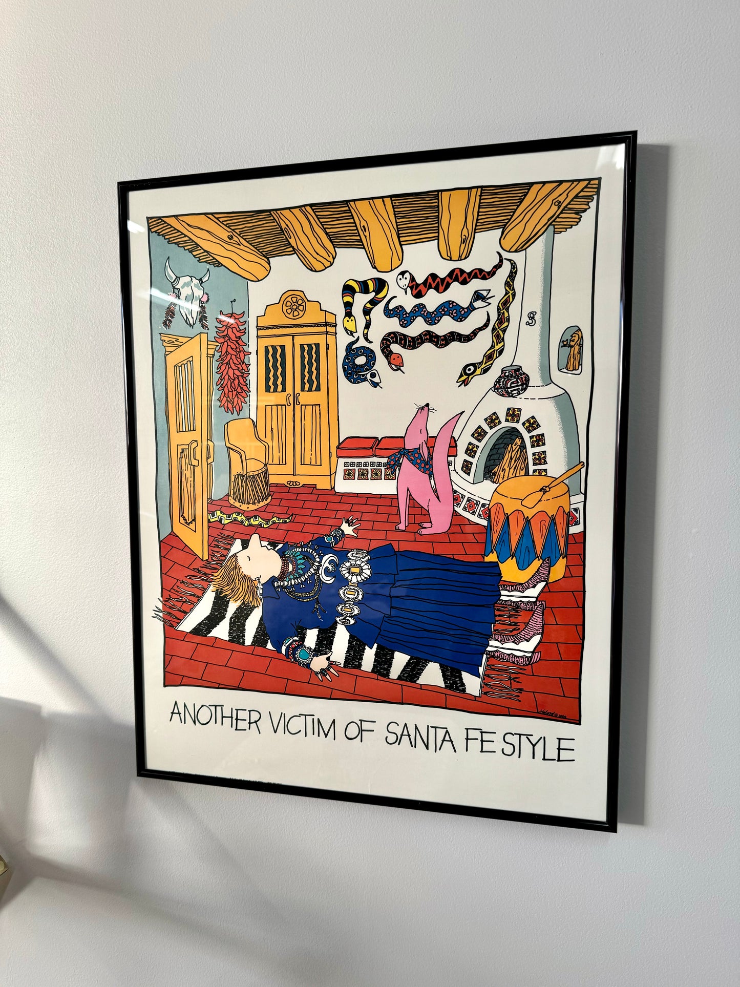 Vintage 1989 “Another Victim Of Santa Fe Style” Jerome Milord Framed Poster