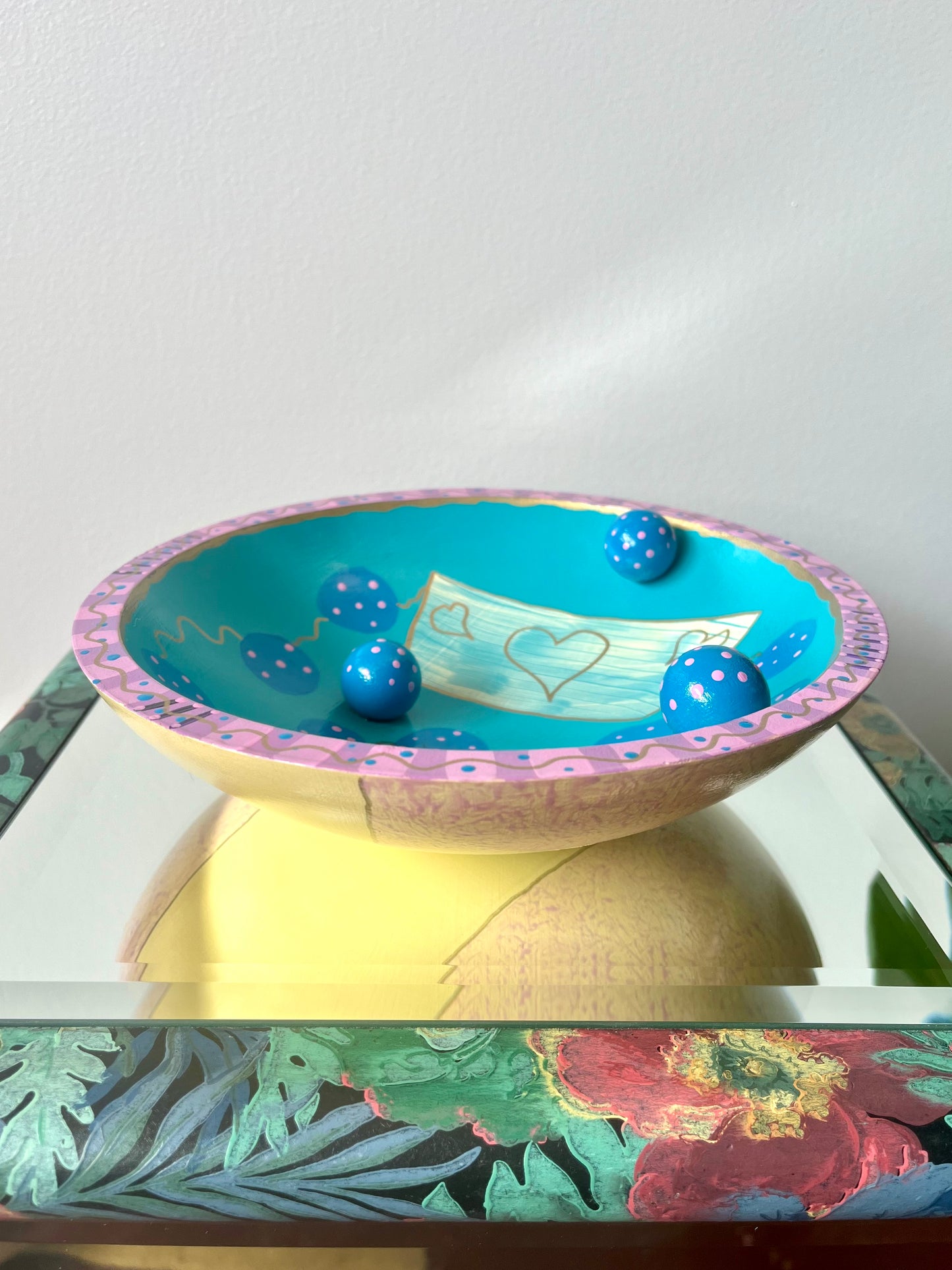 2004 Whimsical Handpainted Wooden Console Bowl