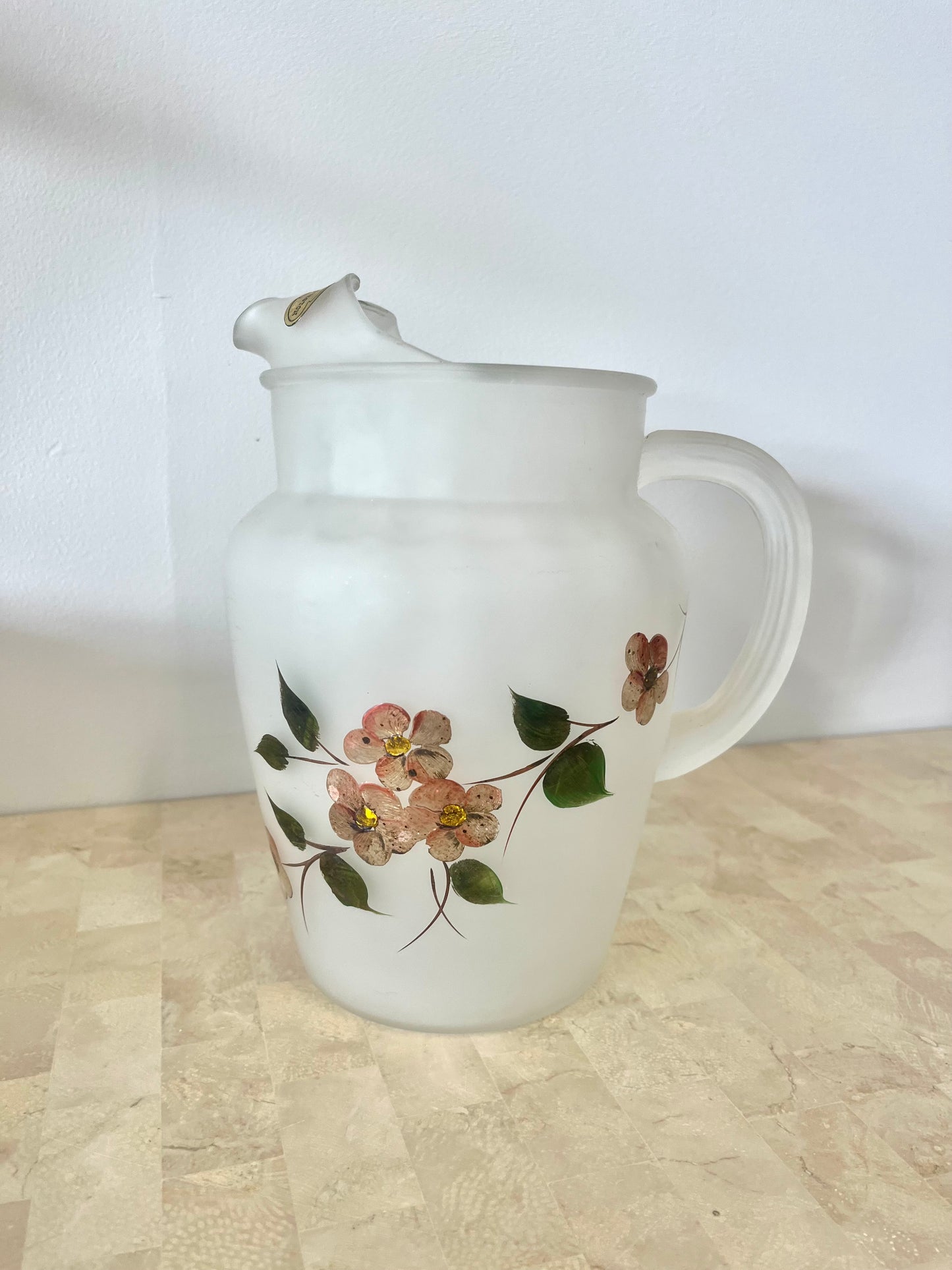 Vintage Hazel Atlas Handpainted Frosted Pitcher & Tumbler Set